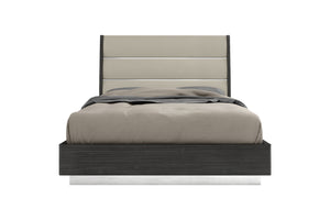 Homeroots Queen Dark Grey High Gloss Bed Frame With Faux Leather Headboard  Mdf 486096
