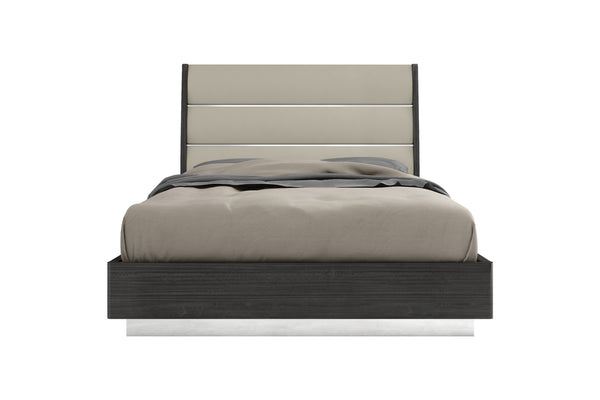 Homeroots Queen Dark Grey High Gloss Bed Frame With Faux Leather Headboard  Mdf 486096