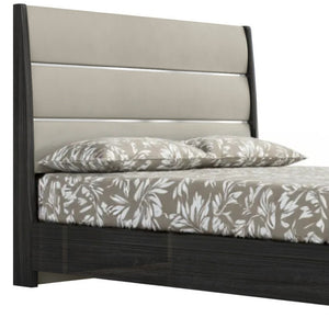 HomeRoots Queen High Gloss Dark Grey Bed Frame with Luxurious Faux Leather Headboard for Modern Bedrooms 486096