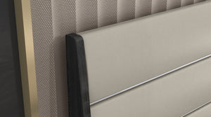 Homeroots Queen Dark Grey High Gloss Bed Frame With Faux Leather Headboard  Mdf 486096