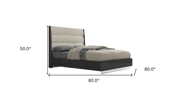 Homeroots Queen Dark Grey High Gloss Bed Frame With Faux Leather Headboard  Mdf 486096