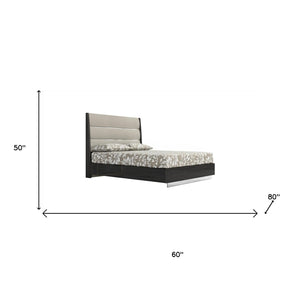 HomeRoots Queen High Gloss Dark Grey Bed Frame with Luxurious Faux Leather Headboard for Modern Bedrooms 486096