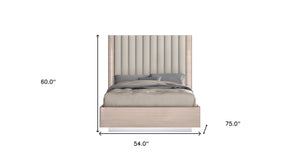 Homeroots Full Beige Upholstered Faux Leather Bed  Mdf 486097