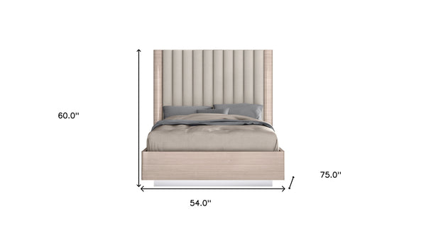 Homeroots Full Beige Upholstered Faux Leather Bed  Mdf 486097