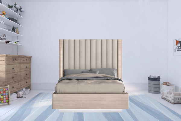 Homeroots Full Beige Upholstered Faux Leather Bed  Mdf 486097