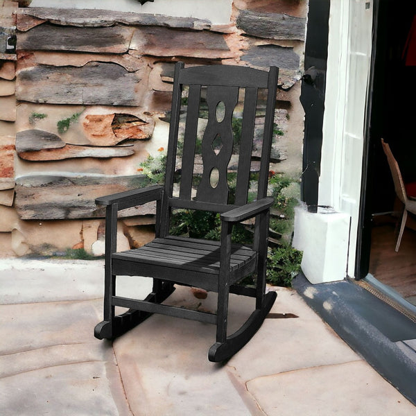 Homeroots 45" Black Heavy Duty Plastic Rocking Chair - Stylish Outdoor Comfort For Relaxing Porches & Patios  Plastic 486099