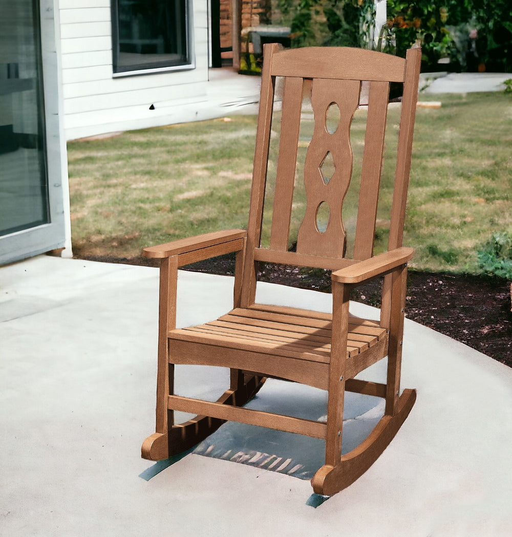 Homeroots 45" Brown Heavy Duty Plastic Rocking Chair - Timeless Indoor/Outdoor Seating For Ultimate Relaxation  Plastic 486100