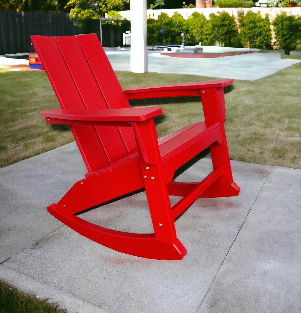 Homeroots 38" Red Heavy Duty Plastic Rocking Chair - Stylish Indoor/Outdoor Seating For Relaxation & Nostalgia  Plastic 486105