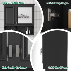 English Elm 30 30 Inch Mirror Medicine Cabinet with Half-Moon Design, Soft-Close Hinges, Open Shelf & Solid-Wood Frame Black N710P322812B