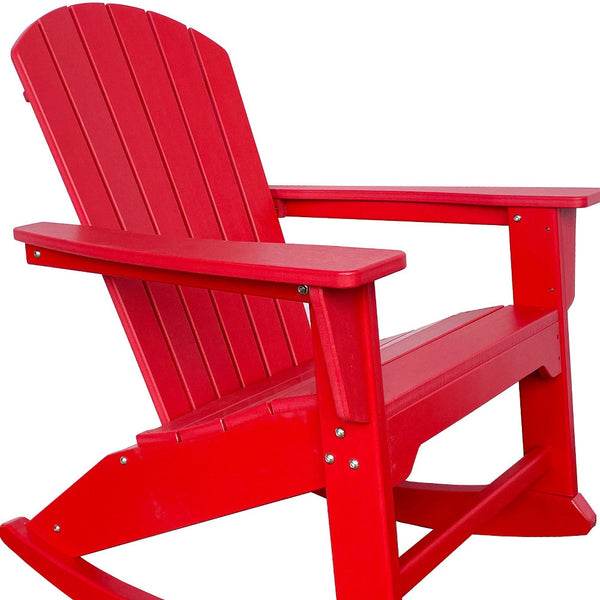 Homeroots 38" Red Heavy Duty Plastic Rocking Chair For Ultimate Outdoor Relaxation & Stylish Comfort  Plastic 486110