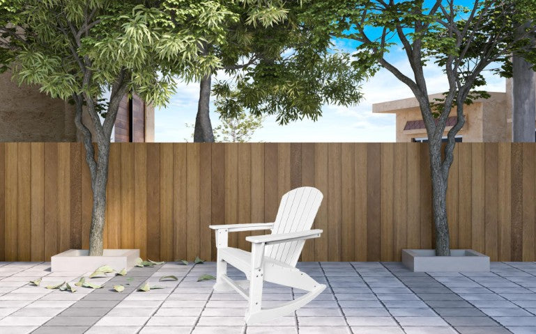 Homeroots 38" White Heavy Duty Plastic Rocking Chair – Perfect For Outdoor Relaxation And Serenity In Style  Plastic 486112