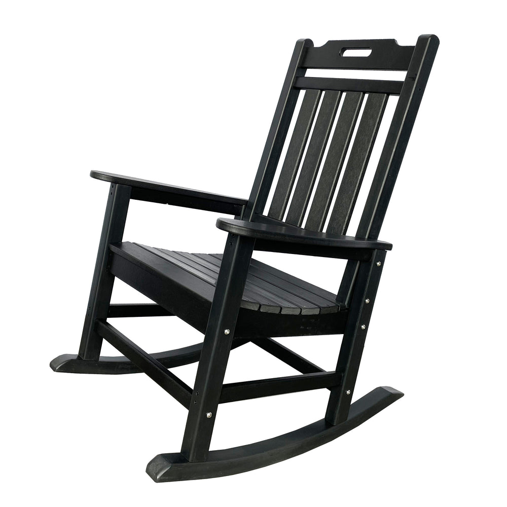 Homeroots 42" Black Heavy Duty Plastic Rocking Chair - Perfect For Outdoor Relaxation On Your Porch Or Patio!  Plastic 486113