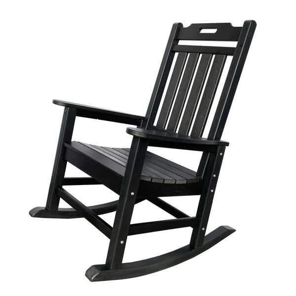 Homeroots 42" Black Heavy Duty Plastic Rocking Chair - Perfect For Outdoor Relaxation On Your Porch Or Patio!  Plastic 486113
