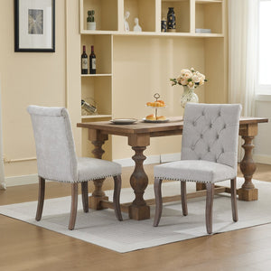 English Elm Upholstered Chenille Tufted Dining Chairs Set of 2 with Curved Wood Legs Club Style Beige W1143P457780