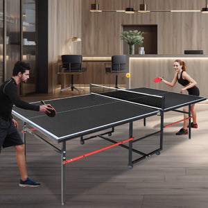 English Elm 8ft Foldable Ping Pong Table Aluminum Frame Matte Black Set with Net Paddles Balls W1408P331964