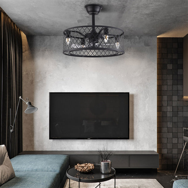 Homeroots 20" Clear Caged Five Blade Remote Control Schoolhouse Light Ceiling Fan  Metal 486173