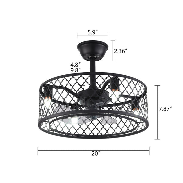 Homeroots 20" Clear Caged Five Blade Remote Control Schoolhouse Light Ceiling Fan  Metal 486173