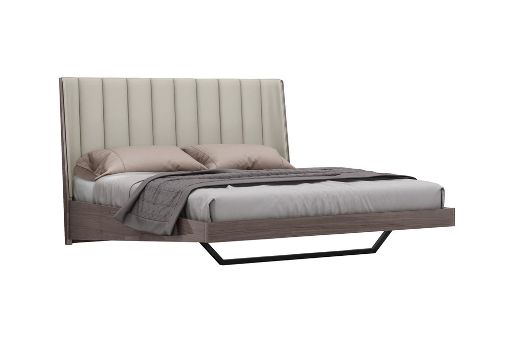 Homeroots King Grey Upholstered Faux Leather And Ivory Gloss Bed Frame  Mdf 486181