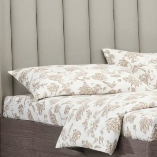 HomeRoots King Contemporary Grey Upholstered Faux Leather Bed Frame with High-Gloss Ivory Headboard Design 486181