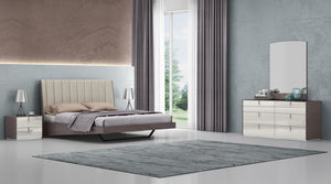 Homeroots King Grey Upholstered Faux Leather And Ivory Gloss Bed Frame  Mdf 486181