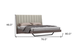 Homeroots King Grey Upholstered Faux Leather And Ivory Gloss Bed Frame  Mdf 486181