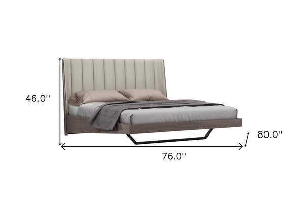 Homeroots King Grey Upholstered Faux Leather And Ivory Gloss Bed Frame  Mdf 486181