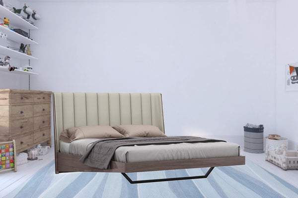 Homeroots King Grey Upholstered Faux Leather And Ivory Gloss Bed Frame  Mdf 486181