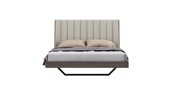 Homeroots Queen Grey Upholstered Faux Leather And Ivory Gloss Bed Frame  Mdf 486182