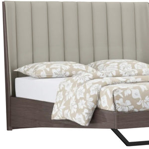 HomeRoots Queen Grey Upholstered Faux Leather Bed Frame with Ivory Gloss Finish – Modern Comfort & Style! 486182