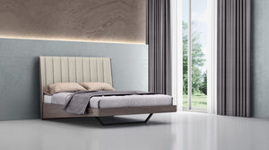 Homeroots Queen Grey Upholstered Faux Leather And Ivory Gloss Bed Frame  Mdf 486182