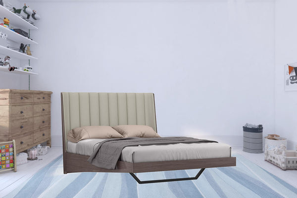 Homeroots Queen Grey Upholstered Faux Leather And Ivory Gloss Bed Frame  Mdf 486182