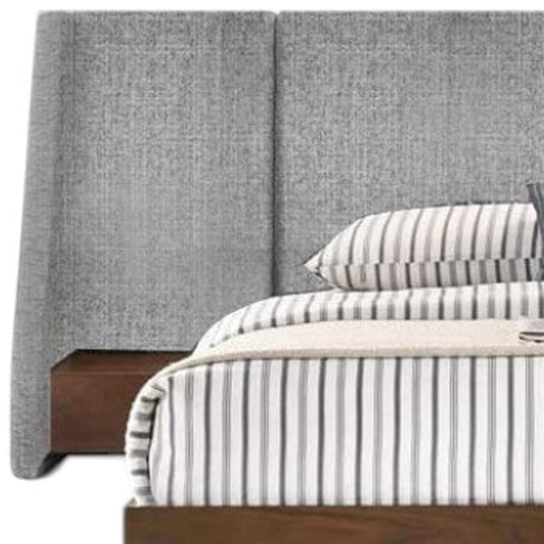 HomeRoots Brown Mid-Century Modern King Bed Frame with Upholstered Winged Headboard & Integrated Nightstands 486186