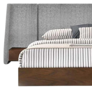 HomeRoots Brown Mid-Century Modern King Bed Frame with Upholstered Winged Headboard & Integrated Nightstands 486186
