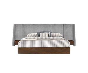 HomeRoots Brown Mid-Century Modern King Bed Frame with Upholstered Winged Headboard & Integrated Nightstands 486186