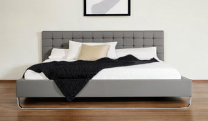 Homeroots Gray Wood And Tufted Faux Leather California King Bed Frame  Manufactured Wood,Steel,Faux Leather 486188