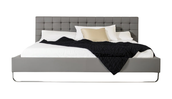 Homeroots Gray Wood And Tufted Faux Leather California King Bed Frame  Manufactured Wood,Steel,Faux Leather 486188