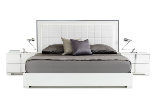 Homeroots White Lighted California King Bed Frame - Stylish Tufted Faux Leather & Stainless Steel Design!  Manufactured Wood,Steel,Faux Leather 486191