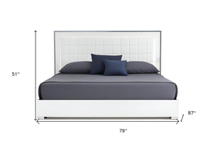 Homeroots White Lighted California King Bed Frame - Stylish Tufted Faux Leather & Stainless Steel Design!  Manufactured Wood,Steel,Faux Leather 486191