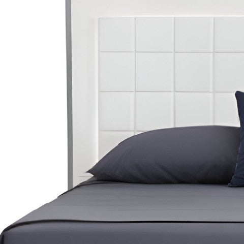 Homeroots White Lighted California King Bed Frame - Stylish Tufted Faux Leather & Stainless Steel Design!  Manufactured Wood,Steel,Faux Leather 486191