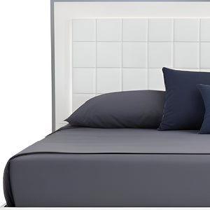 Homeroots White Lighted California King Bed Frame - Stylish Tufted Faux Leather & Stainless Steel Design!  Manufactured Wood,Steel,Faux Leather 486191