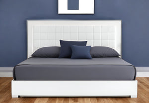 Homeroots White Lighted California King Bed Frame - Stylish Tufted Faux Leather & Stainless Steel Design!  Manufactured Wood,Steel,Faux Leather 486191