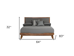 Homeroots Gray And Brown Wood And Linen Queen Bed Frame  Manufactured Wood,Solid Wood,Fabric 486192