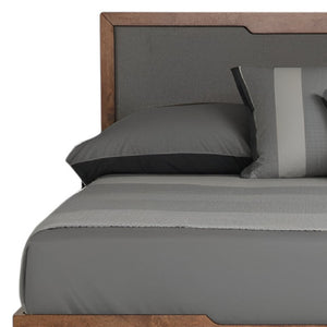 Homeroots Gray And Brown Wood And Linen Queen Bed Frame  Manufactured Wood,Solid Wood,Fabric 486192