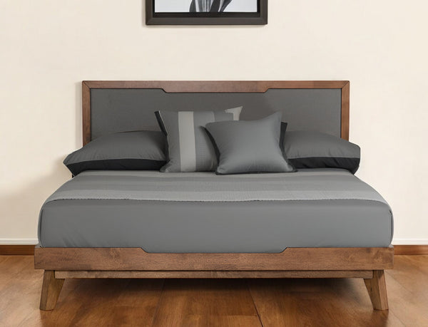 Homeroots Gray And Brown Wood And Linen Queen Bed Frame  Manufactured Wood,Solid Wood,Fabric 486192