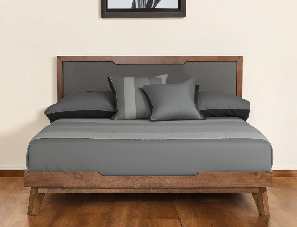Homeroots Gray And Brown Wood And Linen King Bed Frame  Manufactured Wood,Solid Wood,Fabric 486193