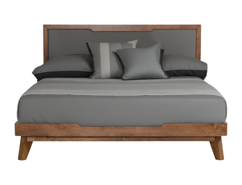 Homeroots Gray And Brown Wood And Linen California King Bed Frame  Manufactured Wood,Solid Wood,Fabric 486194