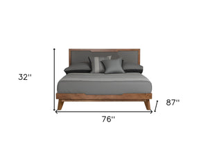 Homeroots Gray And Brown Wood And Linen California King Bed Frame  Manufactured Wood,Solid Wood,Fabric 486194