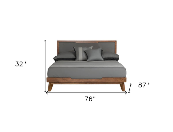 Homeroots Gray And Brown Wood And Linen California King Bed Frame  Manufactured Wood,Solid Wood,Fabric 486194