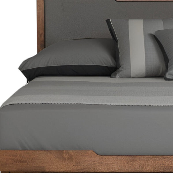 Homeroots Gray And Brown Wood And Linen California King Bed Frame  Manufactured Wood,Solid Wood,Fabric 486194