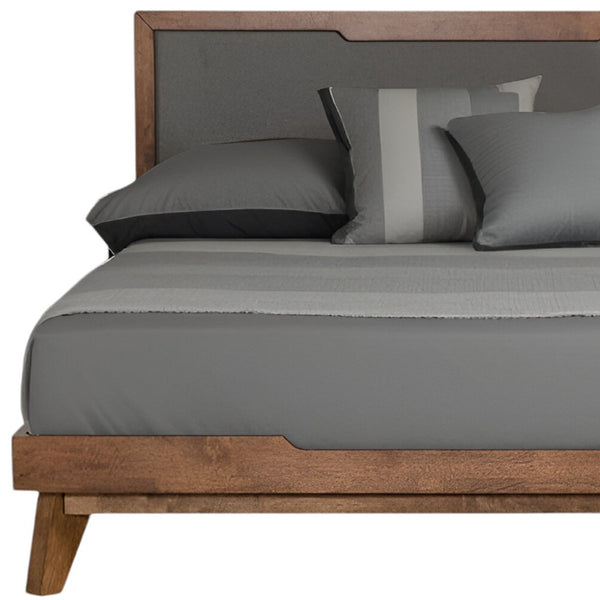Homeroots Gray And Brown Wood And Linen California King Bed Frame  Manufactured Wood,Solid Wood,Fabric 486194